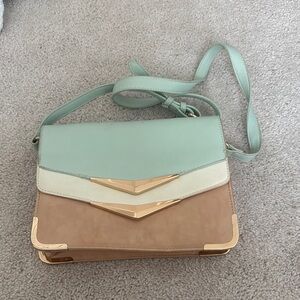 Mint Green and Tan Women's Crossbody Bag